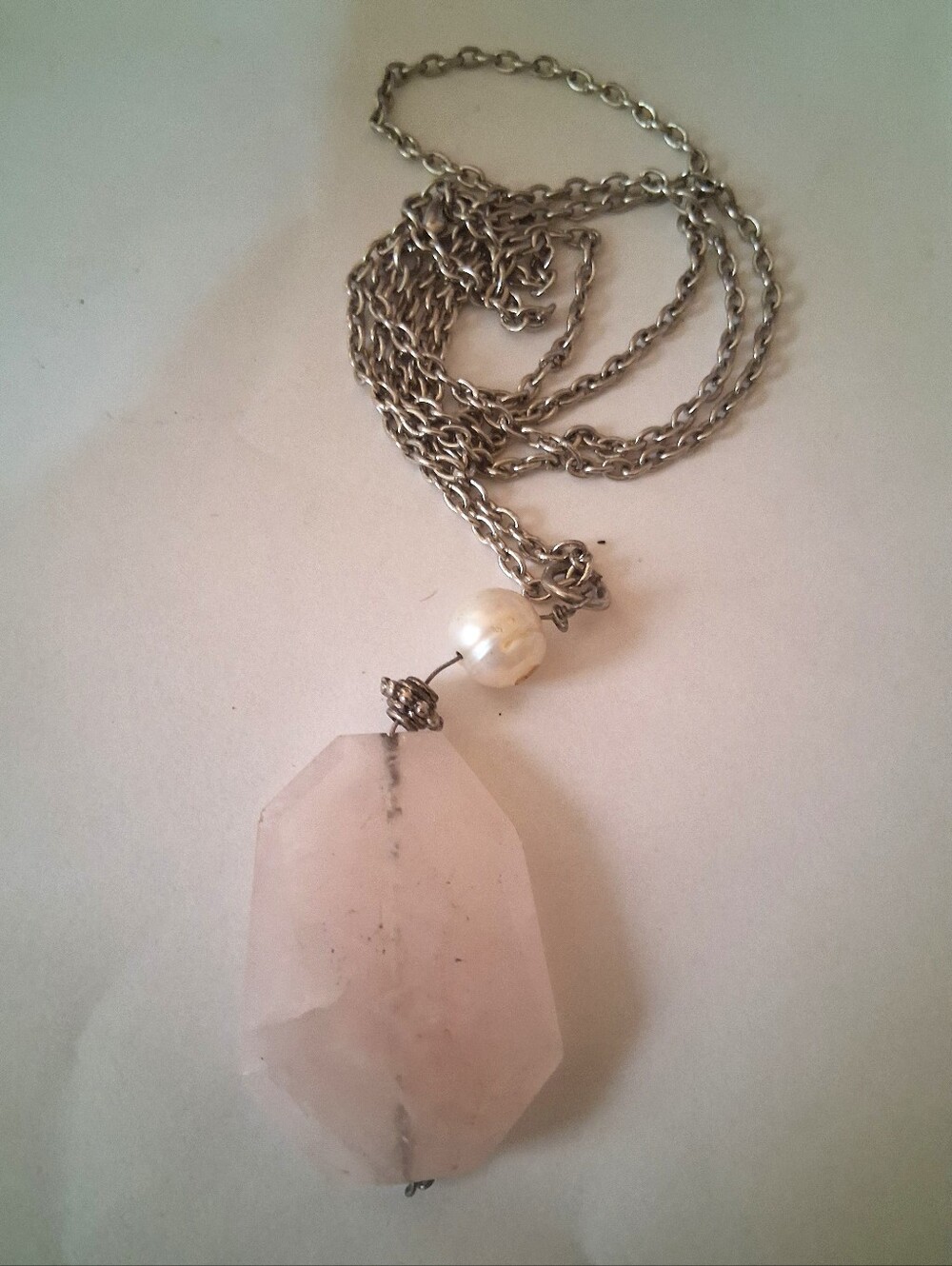 Delicate Rose Quartz Pendant Necklace - Silver Chain